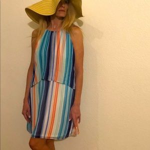 Light chiffon layered sleeveless dress.